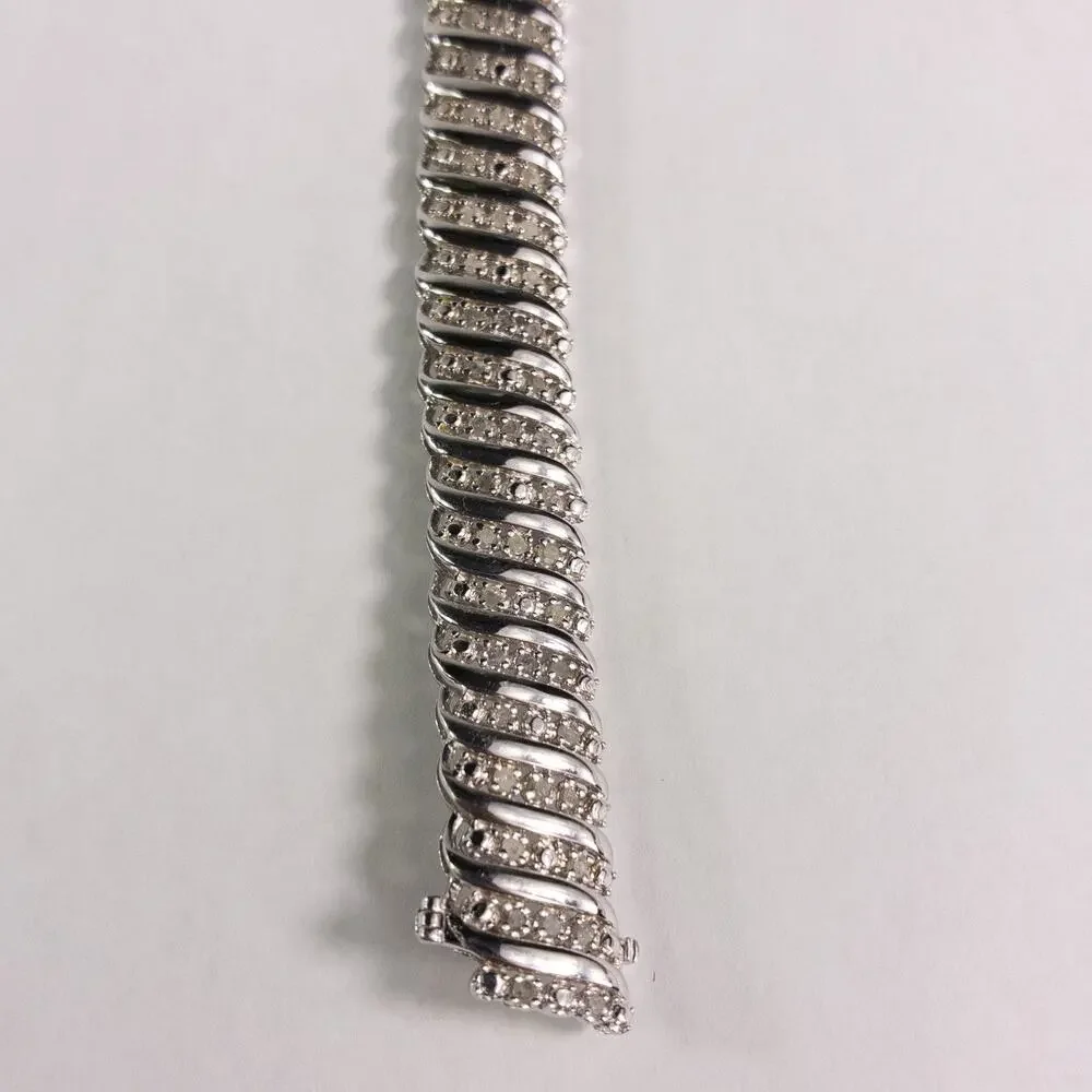 JWBR Renaissance 925 Sterling Silver and Diamond Tennis Bracelet 7.25 " w/Box - Picture 3 of 10
